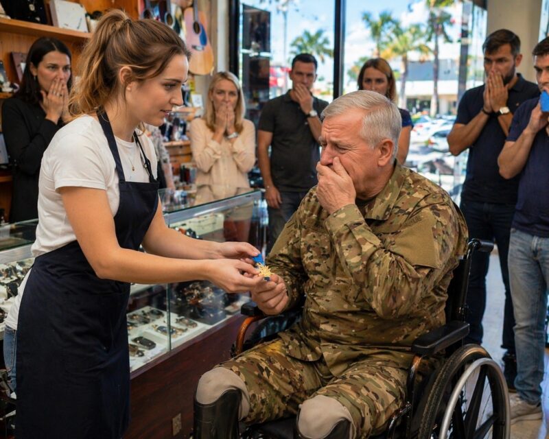 A rokkant veterán úgy döntött, hogy eladja az aranyérmét, amelyet egész életében viselt a bátorságáért egy különleges művelet során, amely miatt elveszítette a járóképességét; de az eladónő tette az egész boltot sokkolta